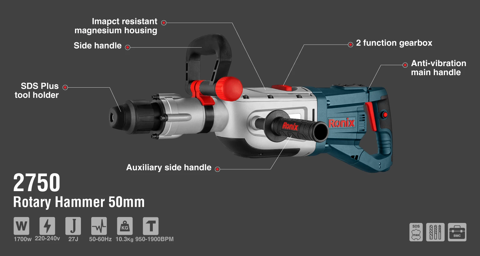 Abbruchhammer 27 Joule 10 kg mit SDS-max-Aufnahme_details