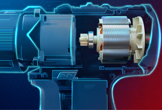 Bild eines bürstenlosen Motors im Inneren einer Bohrmaschine