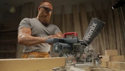 A miter saw being used