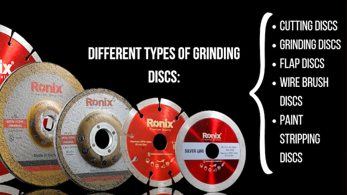 A set of grinding and cutting discs plus text
