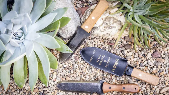 A set of digging knives in the garden 