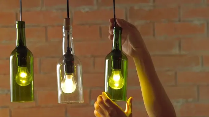 cut glass bottle at home to make decorative light bulbs 