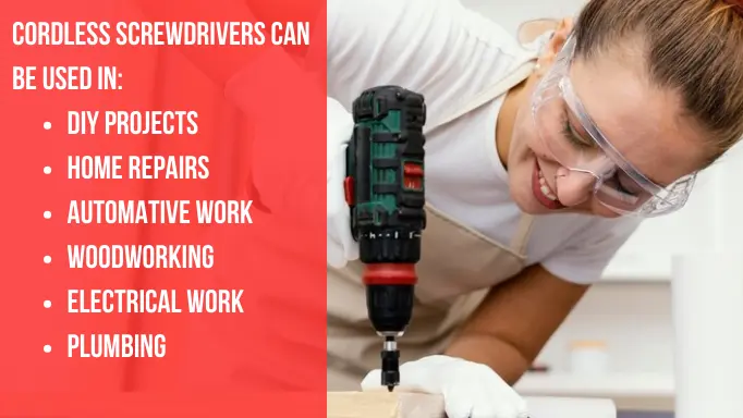 An infographic about different uses of cordless screwdrivers