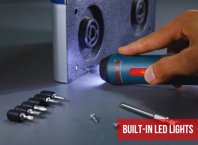 built-in LED lights in a cordless screwdriver