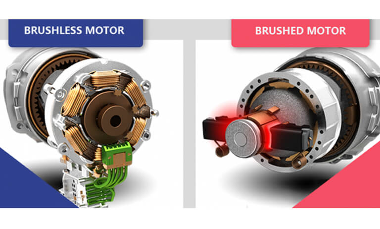 A photo of a brush motor model versus a brushless model