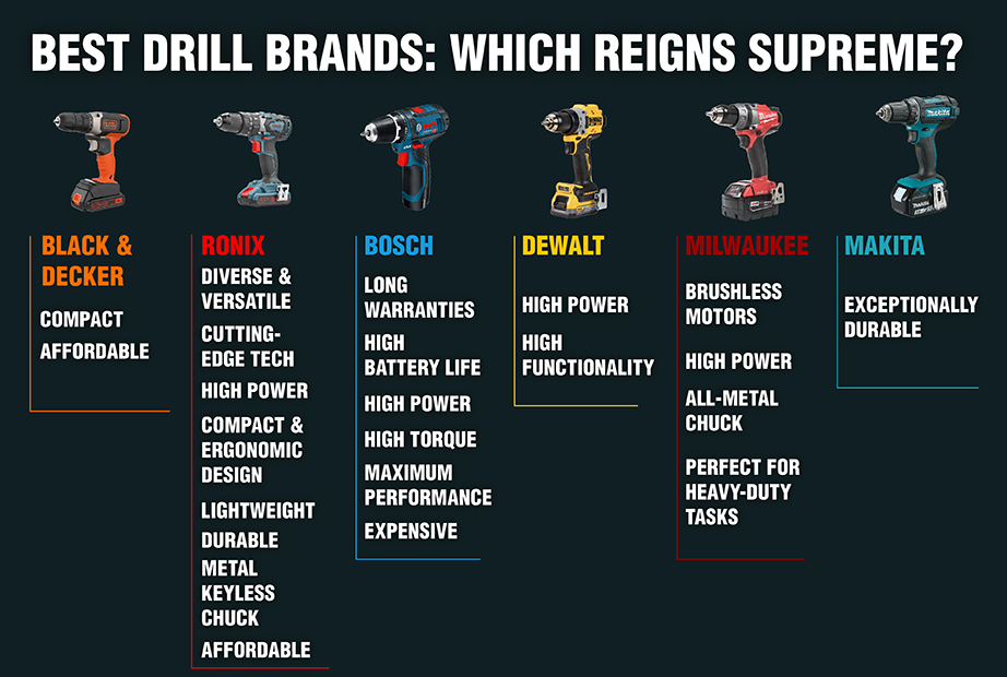 An infographic comparing the best cordless drill brands on the market