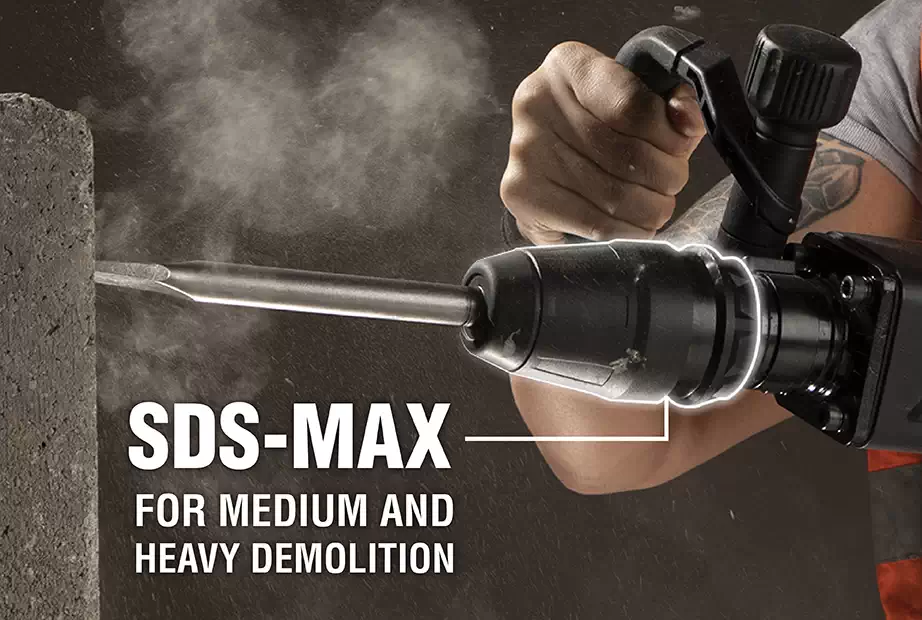 SDS-Max bit holder in a demolition hammer for breaking concrete