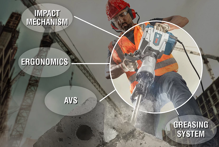 An infographic about the features of the best demolition hammer for digging