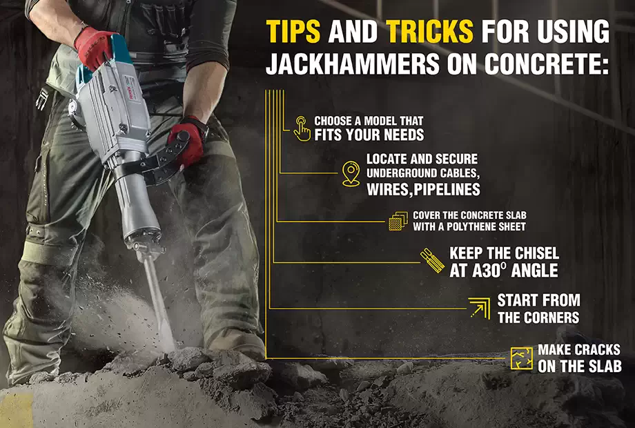 An infographic of tips and tricks for using jackhammers on concrete