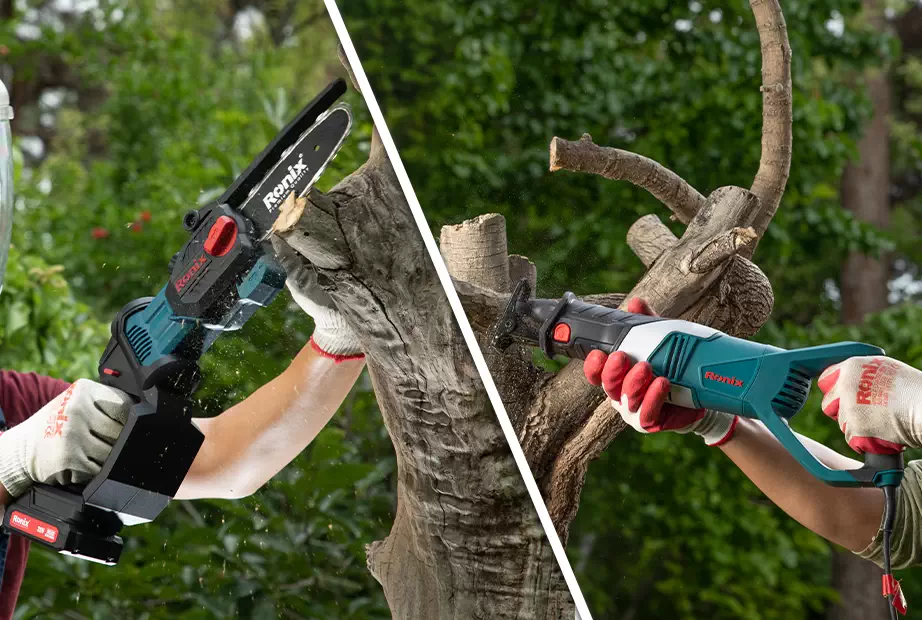 A chainsaw and reciprocating saw for cutting trees