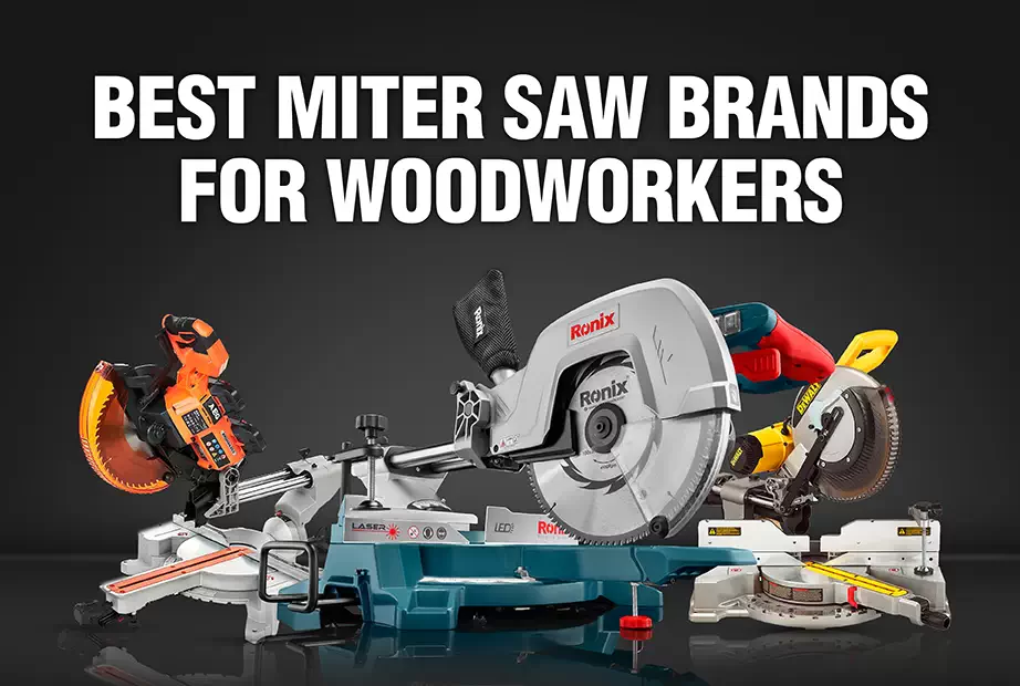 photo of three miter saws from AEG, Ronix and DeWalt brands