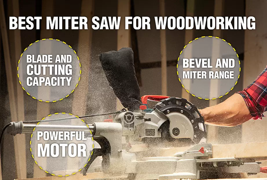 An infographic of the best miter saw for woodworking