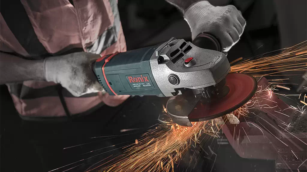 Angle grinder used to grind a piece of metal