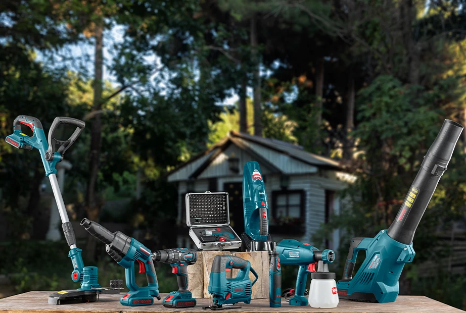 A photo of an operator wearing safety glasses, earphone and gloves to do gardening works