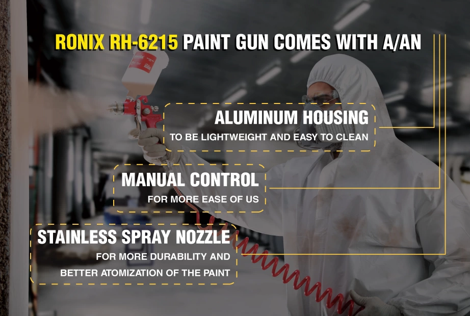 An infographic about the features of Ronix RH-6215 paint gun