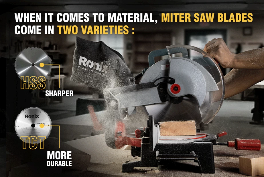 An infographic comparing HSS and TCT miter saw blades