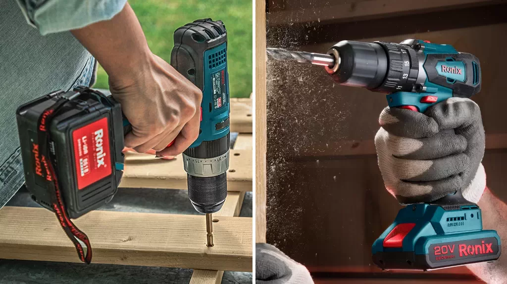 Two hammer drills are used to drill into wood