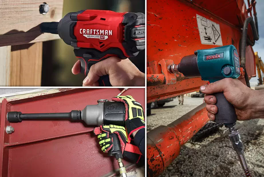 A collage of different applications of air impact wrenches