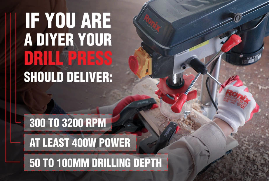 An infographic about Ideal DIY drill press