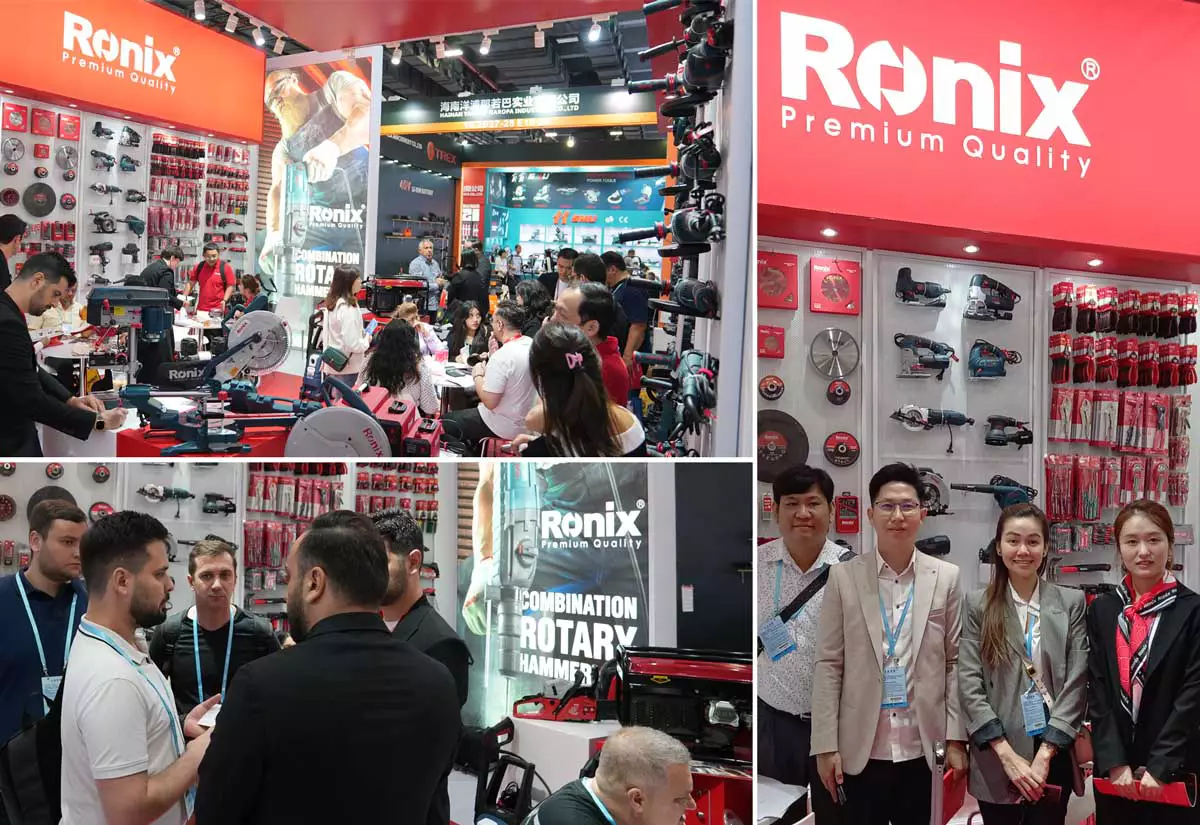 A collage photo of people at the Ronix booth – Canton fair