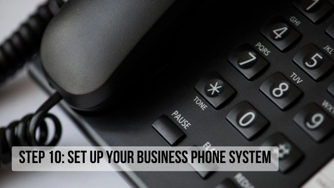 A phone plus text about setting up a business phone system