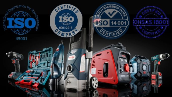 standards logos with the background of power tools