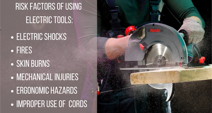 A circular saw is used plus info about risk factors of using electric tools