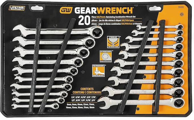 A set of ratcheting wrenches in metric and SAE size