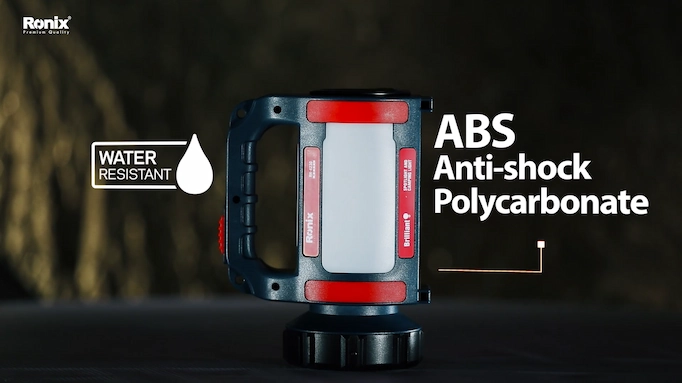 A spotlight plus about its ABS Anti-shock Polycarbonate body and water resistant features