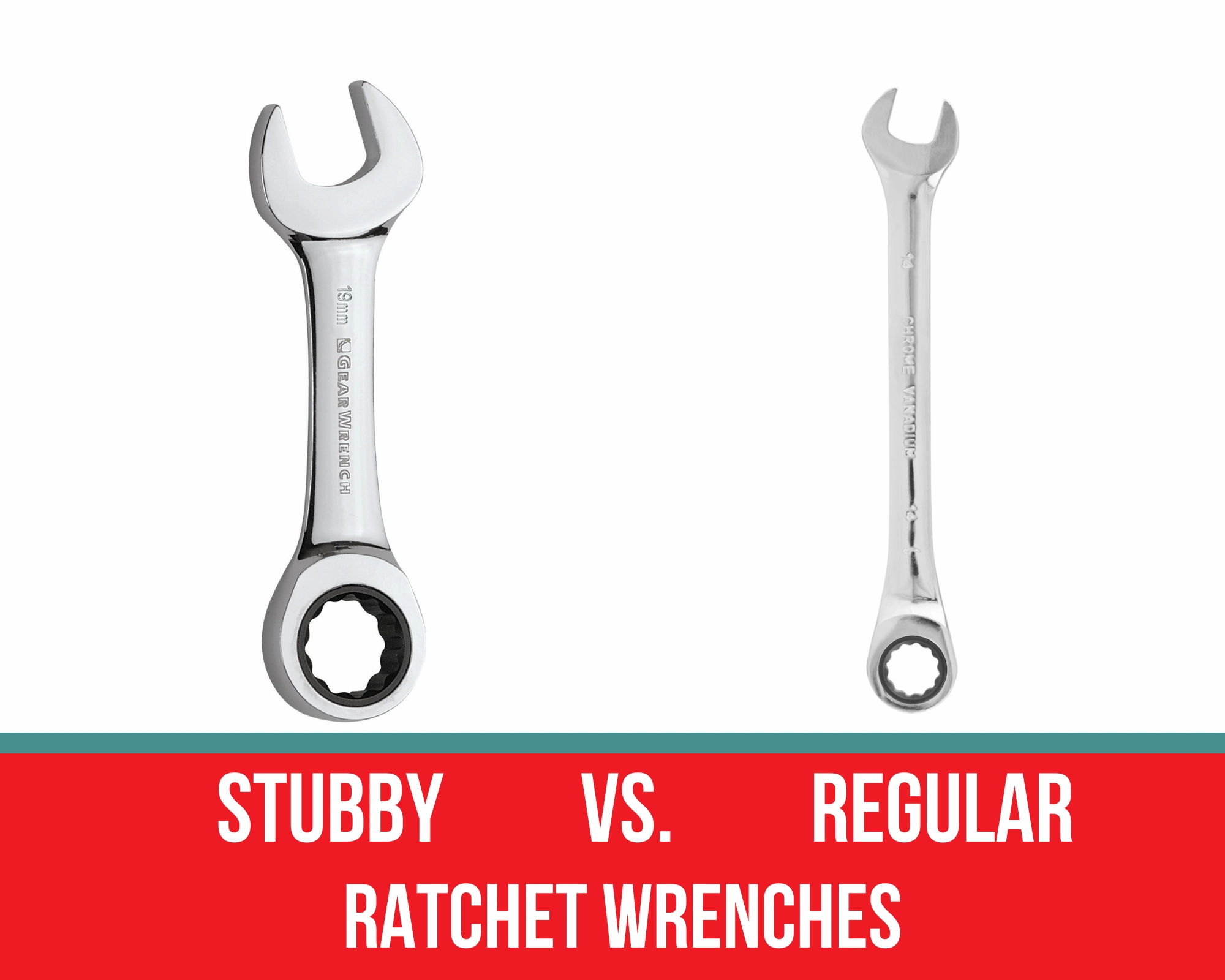 Regular vs. stubby ratchet wrenches plus text