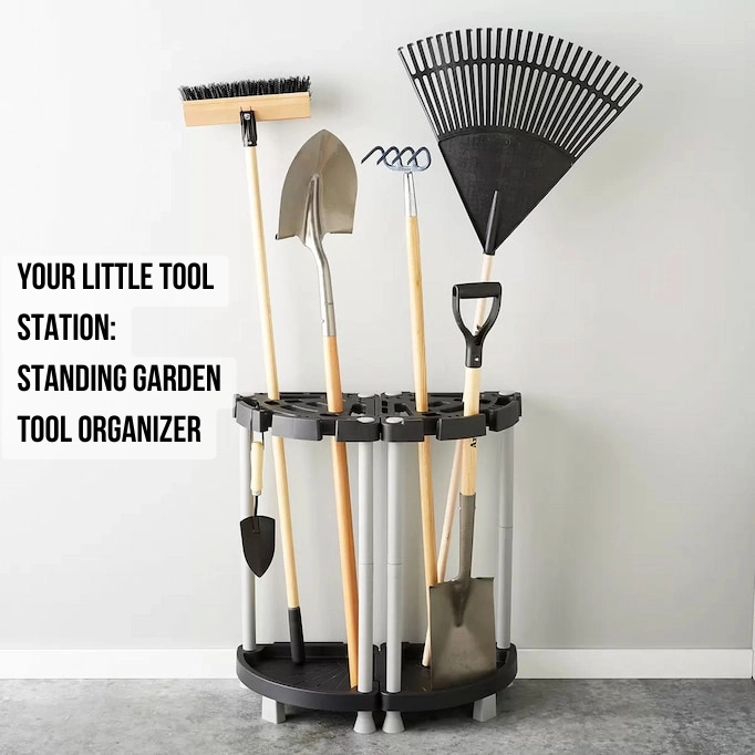 Garden Tool Organizer with 8 Hooks for Shovels, Rakes and More