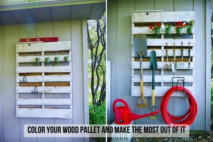 wood pallet as a garden tool rack