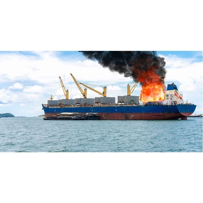 picture of a ship on fire