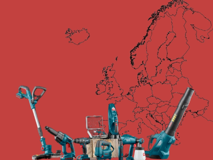 power tools with Europe map background