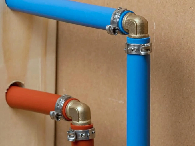 PEX Pipes hold by crimp clamps