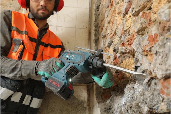 Rotary hammer is used to remove bricks