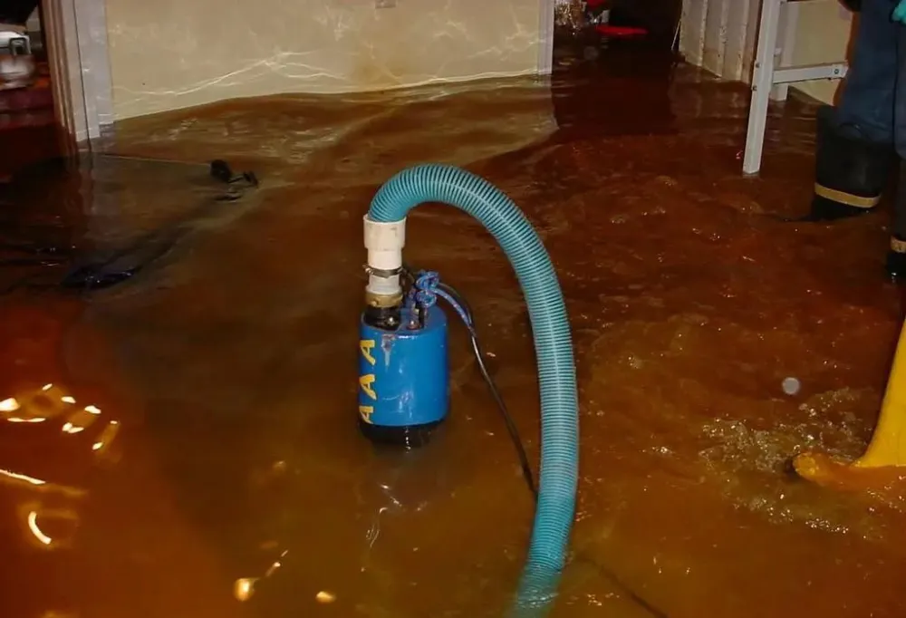 submersible pump in a flooded basement