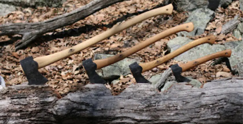 An array of wood-splitting axes in various sizes