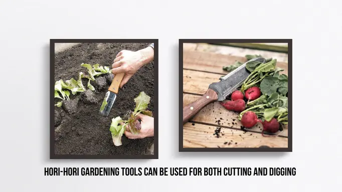 hori-hori gardening knife used for both cutting and digging