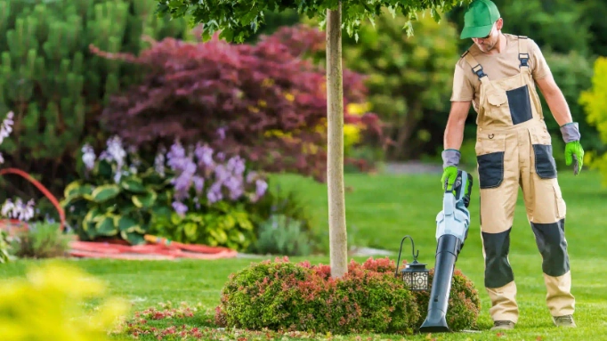 A man using a cordless air blower