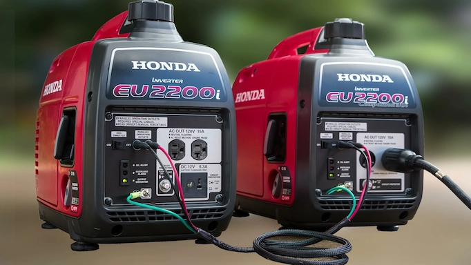 Two portable Honda generators connected