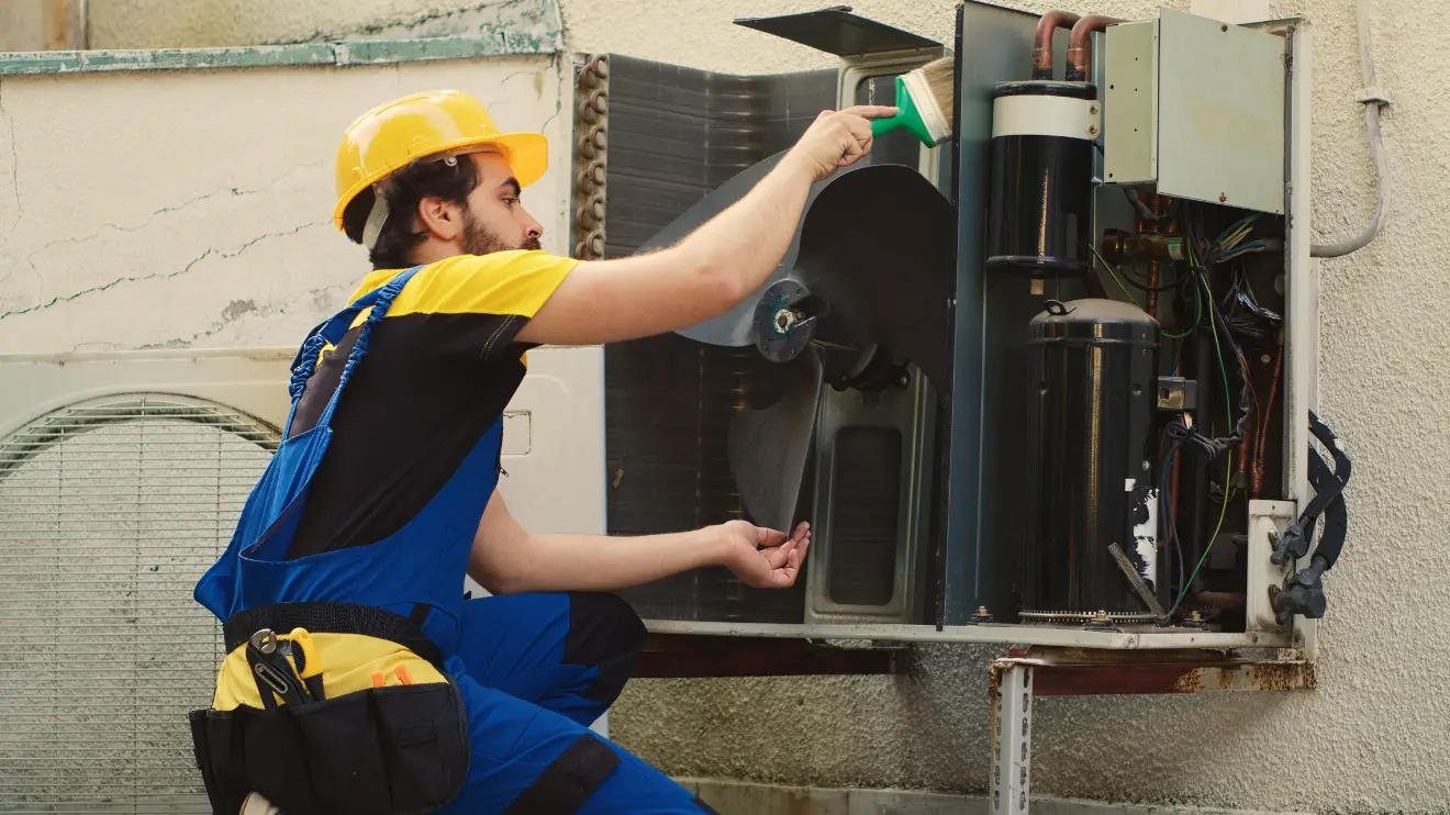 A man cleaning an AC Fan