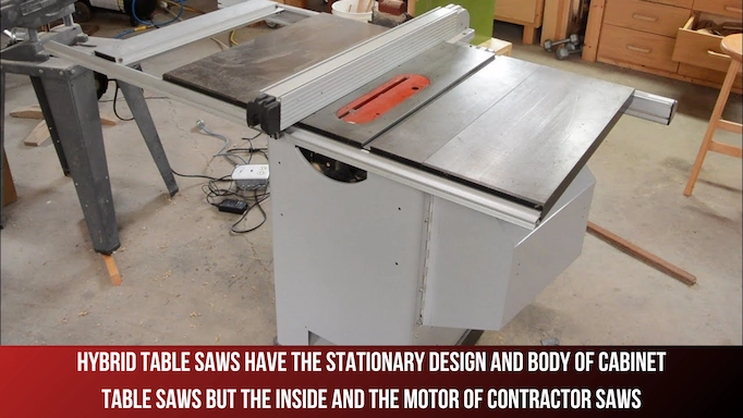 A hybrid table saw type plus text about the features of hybrid saws