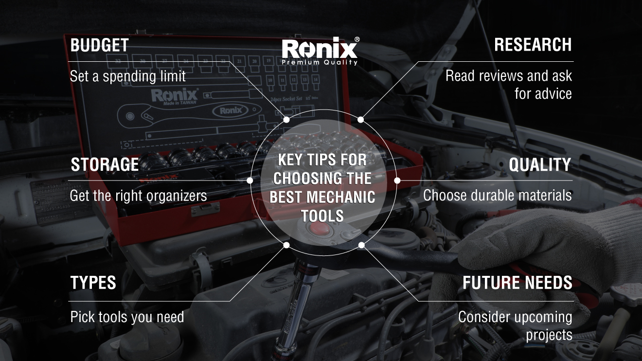 Infographic on key factors for choosing best mechanic tools