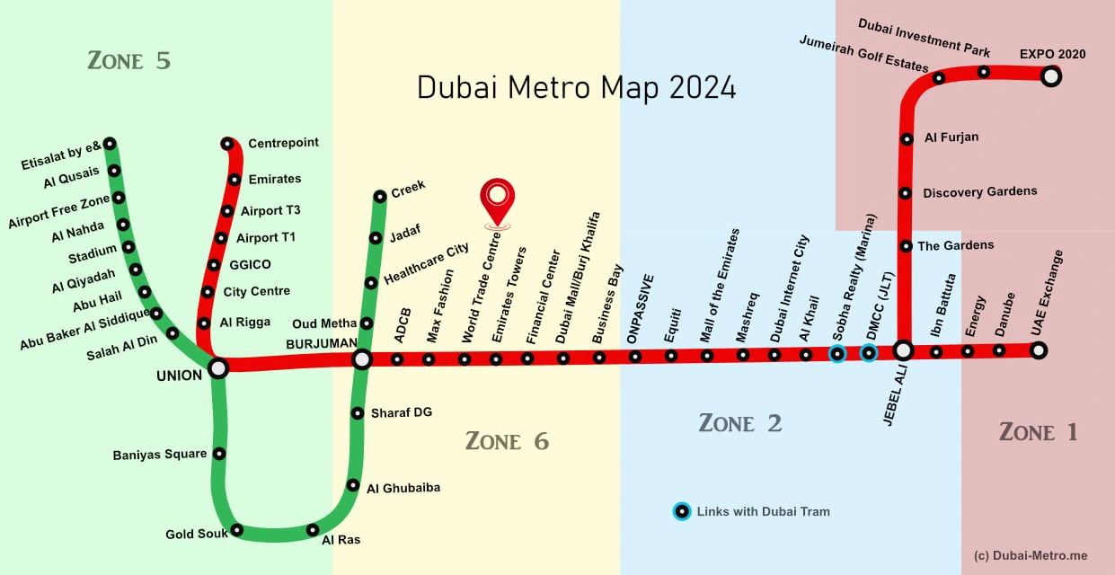 Dubai subway map, with the Big 5 Global expo highlighted