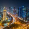 A landscape photo of the Dubai World Trade Center