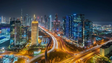 A landscape photo of the Dubai World Trade Center