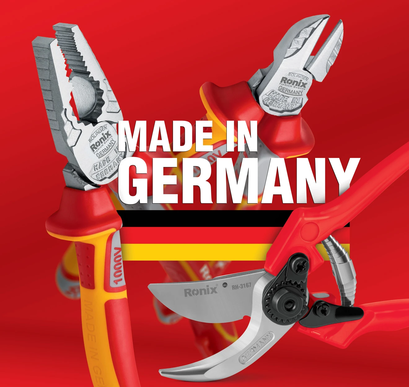 Three of Ronix’s hand tools from the made-in-Germany lineup