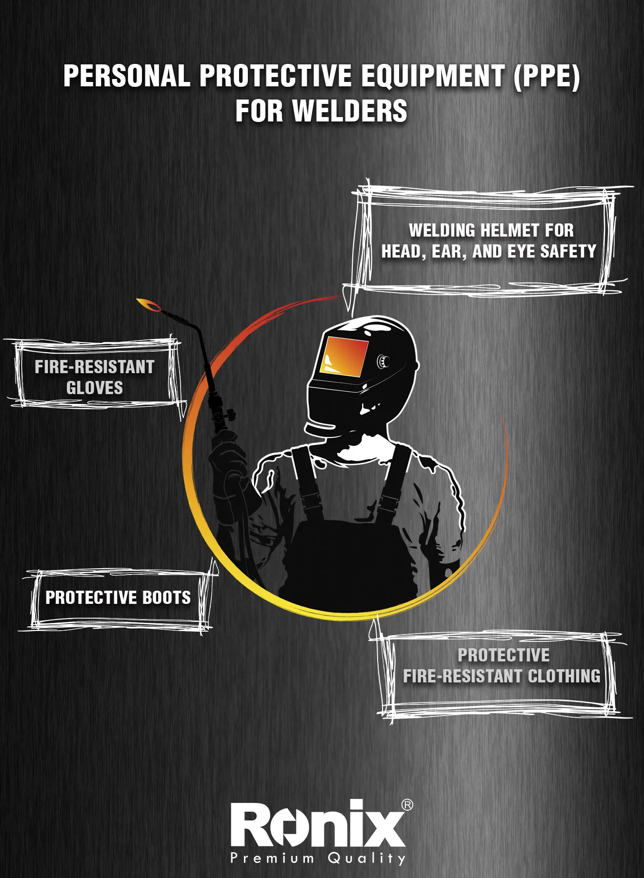 An infographic photo of the necessary equipment for welding