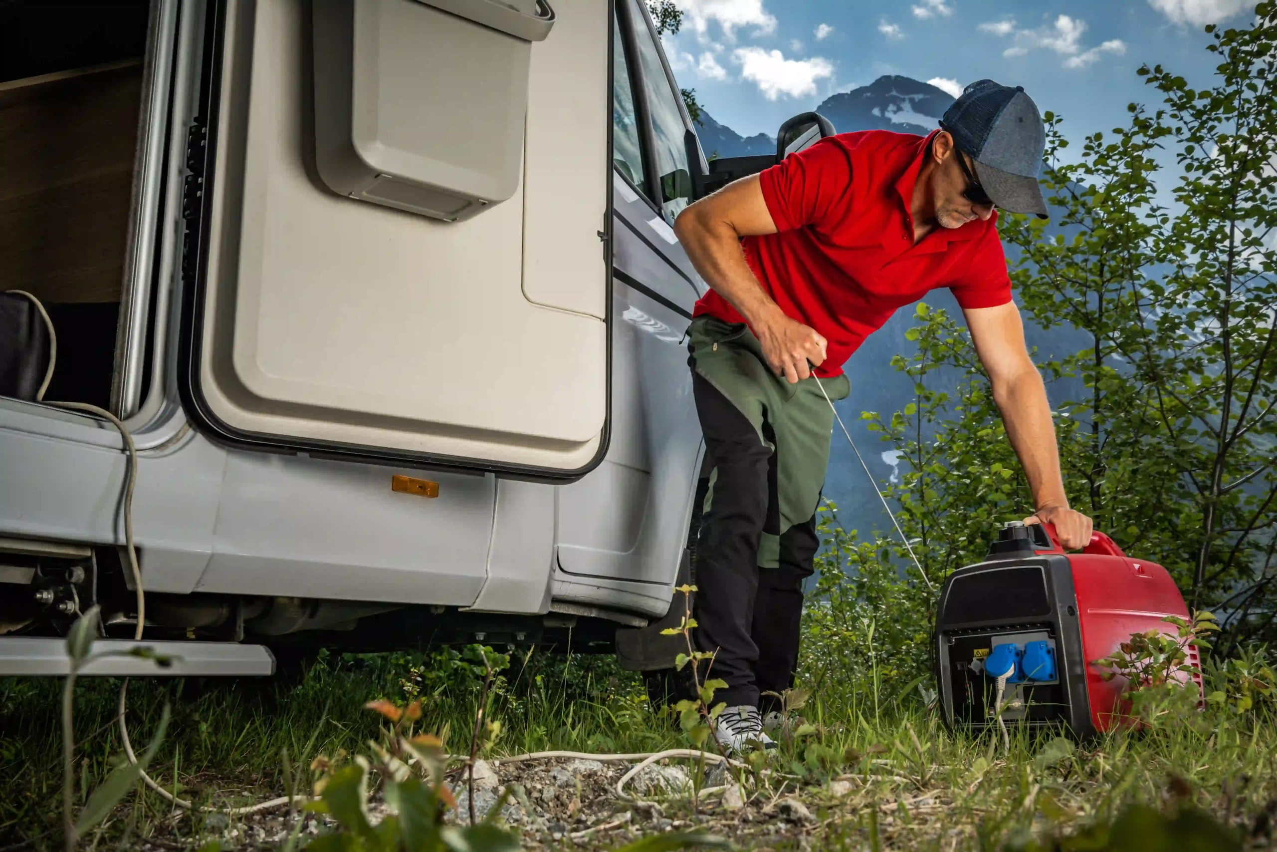 picture of a person using a portable generator for RV